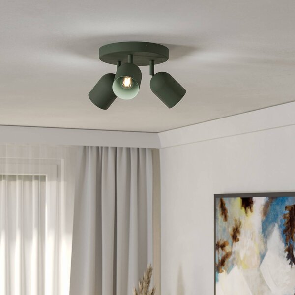 EGLO Faretto da soffitto Tilston, verde scuro, Ø 25 cm, a 3 luci, acciaio dimmerabile, Verde, Soggiorno / Sala da pranzo, Metallo, Downlight