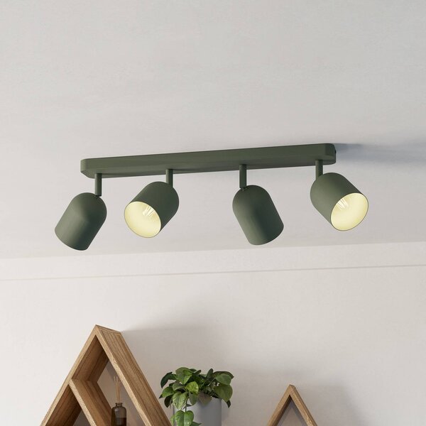 EGLO Faretto da soffitto Tilston, verde scuro, lunghezza 58 cm, a 4 luci in acciaio dimmerabile, Verde, Soggiorno / Sala da pranzo, Metallo, Downlight