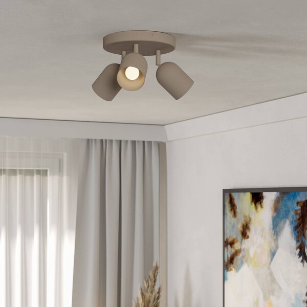 EGLO Faretto da soffitto Tilston, beige, Ø 25 cm, a 3 luci, acciaio dimmerabile, Crema / Ambra, Soggiorno / Sala da pranzo, Metallo, Downlight