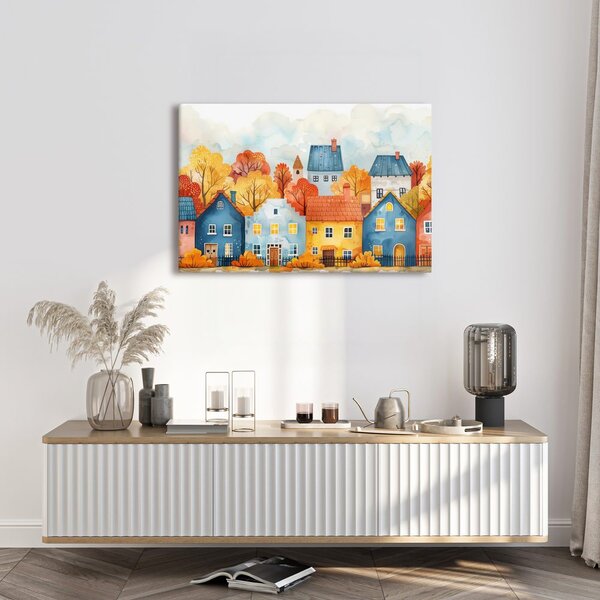 Quadro su tela – Villaggio autunnale con case