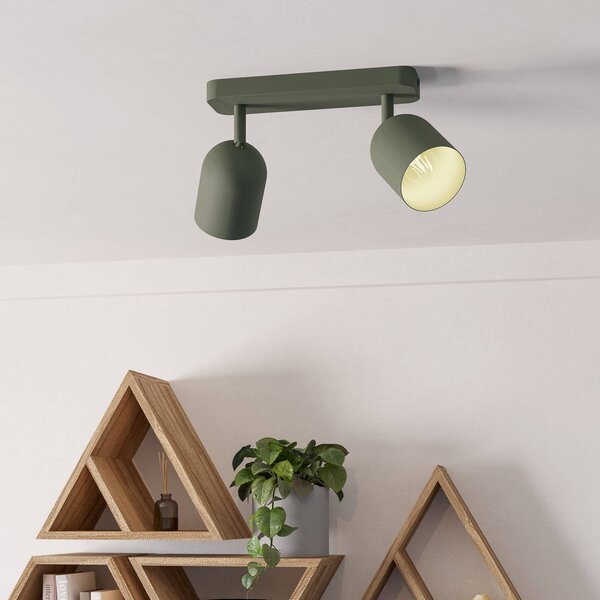 EGLO Faretto da soffitto Tilston, verde scuro, lunghezza 28 cm, a 2 luci, acciaio dimmerabile, Verde, Soggiorno / Sala da pranzo, Metallo, Downlight