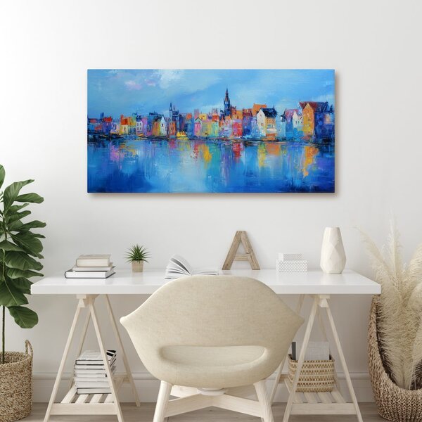 Quadro su tela – Città colorata sul fiume