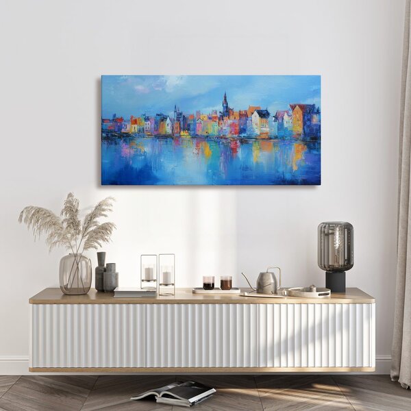 Quadro su tela – Città colorata sul fiume