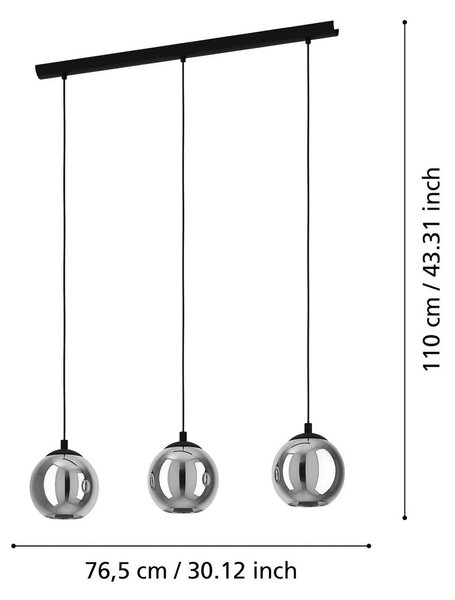 EGLO Lampada a sospensione Ariscani, dimmerabile, Nero, Soggiorno / Sala da pranzo, Vetro, Moderno, Lampada a sospensione
