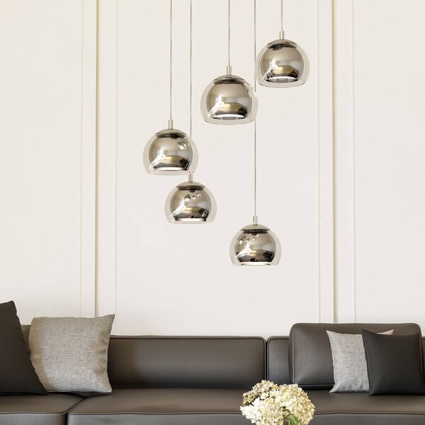 EGLO Lampada a sospensione Rocamar 1, dimmerabile, Cromo / Argento, Soggiorno / Sala da pranzo, Vetro, Moderno, Lampada a sospensione