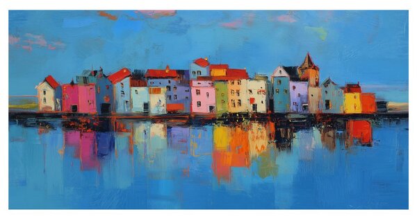 Quadro su tela – Casette colorate sull'acqua