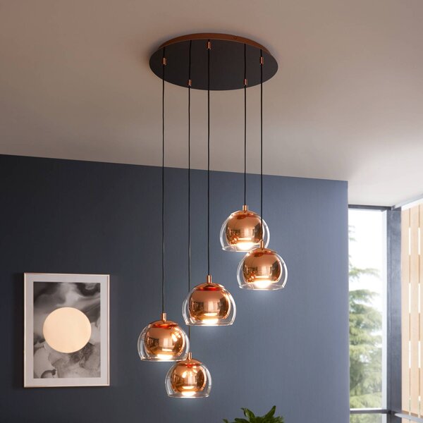EGLO Lampada a sospensione Rocamar 1, dimmerabile, Rame, Soggiorno / Sala da pranzo, Vetro, Moderno, Lampada a sospensione