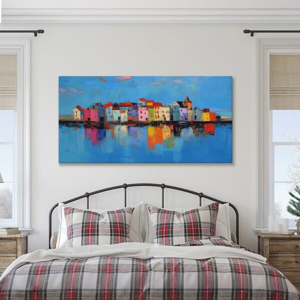 Quadro su tela – Casette colorate sull'acqua