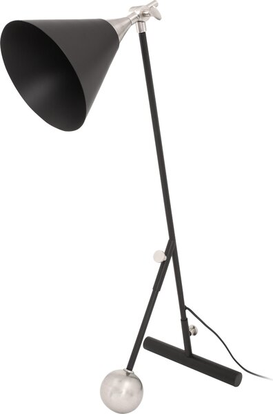 Lampada da tavolo Padiro, 50 x 16 x 76 cm - nera e argentata - in ferro - con paralume inclinato e elemento decorativo a peso
