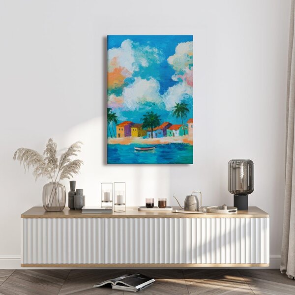 Quadro su tela – Case colorate sul mare