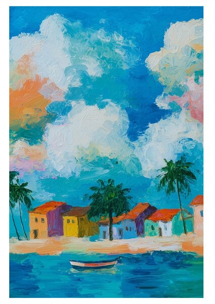 Quadro su tela – Case colorate sul mare