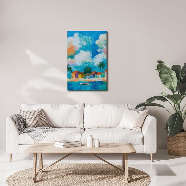 Quadro su tela – Case colorate sul mare