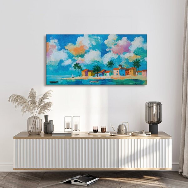 Quadro su tela – Paradiso tropicale con barca a vela