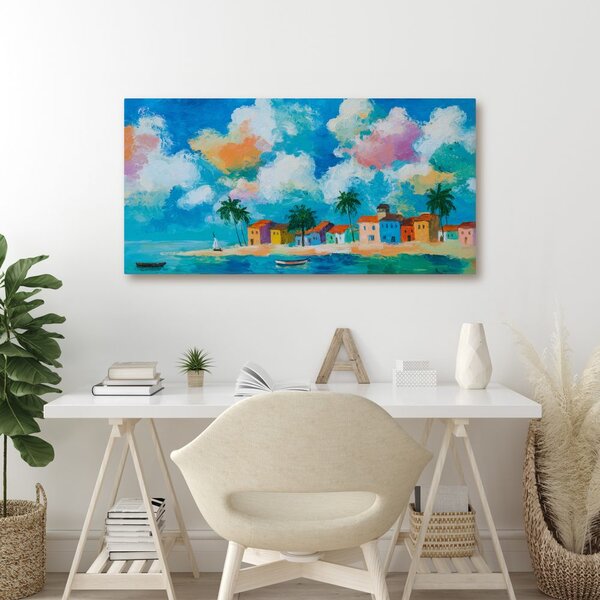 Quadro su tela – Paradiso tropicale con barca a vela