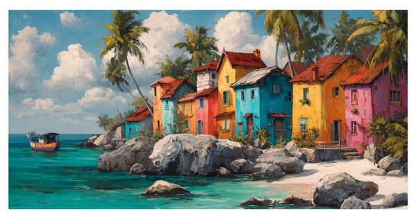 Quadro su tela – Case colorate sulla costa