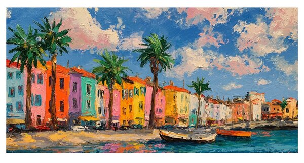 Quadro su tela – Città soleggiata con palme