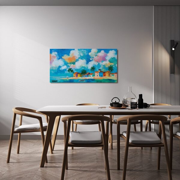 Quadro su tela – Paradiso tropicale con barca a vela