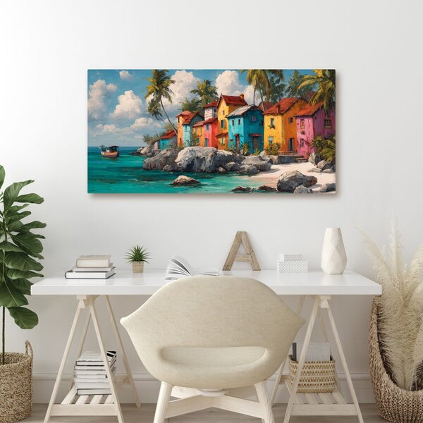 Quadro su tela – Case colorate sulla costa