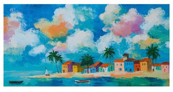 Quadro su tela – Paradiso tropicale con barca a vela