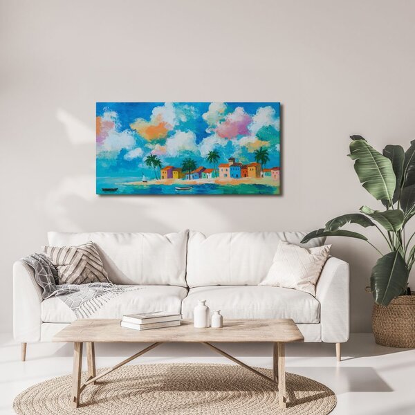 Quadro su tela – Paradiso tropicale con barca a vela