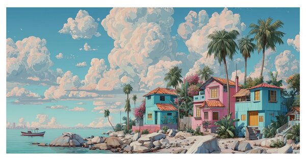 Quadro su tela – Casette tropicali sul mare