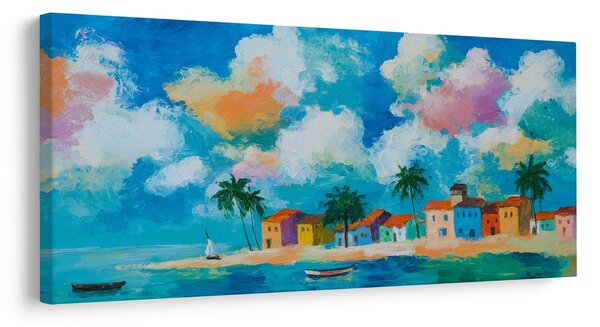 Quadro su tela – Paradiso tropicale con barca a vela