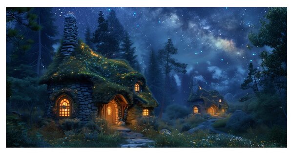 Quadro su tela – Casetta festiva sotto le stelle