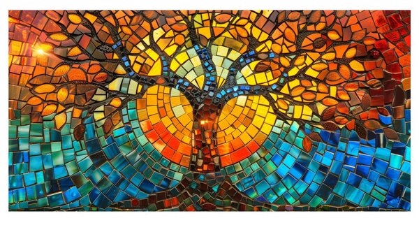 Quadro su tela – Albero della vita luminoso a mosaico