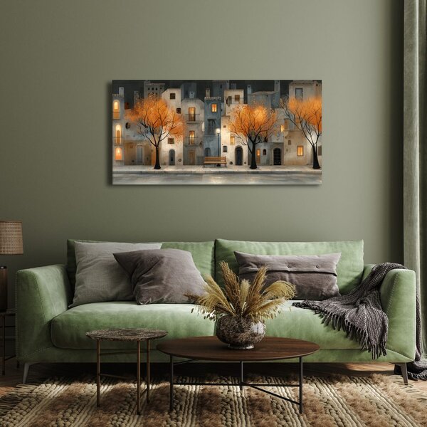 Quadro su tela – Strada serale con panchina
