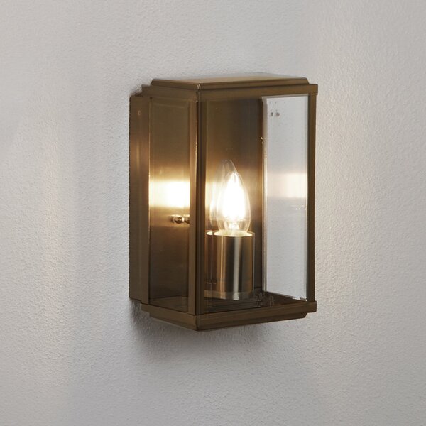 Applique Esterno Contemporanea Scatola Acciaio Marrone Vetro 1 Luce E27