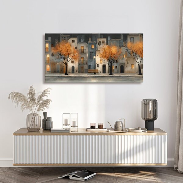 Quadro su tela – Strada serale con panchina