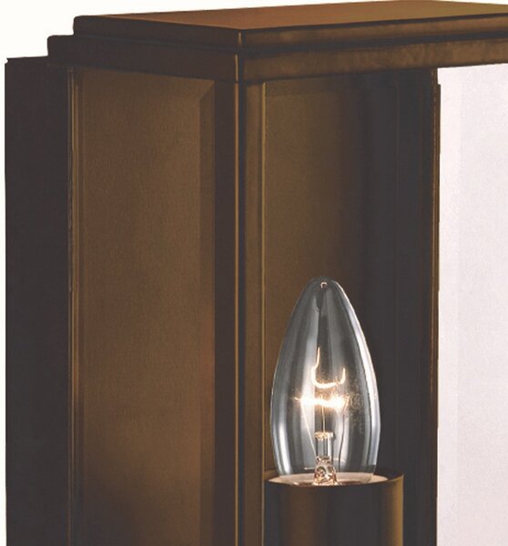 Applique Esterno Contemporanea Scatola Acciaio Marrone Vetro 1 Luce E27