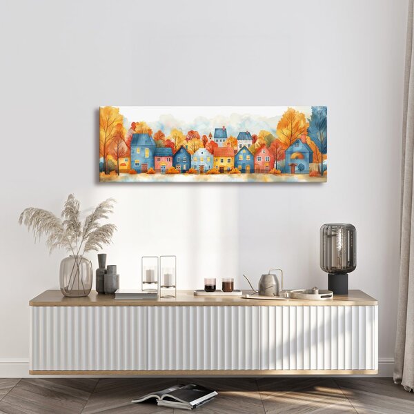 Quadro su tela – Villaggio autunnale con casette