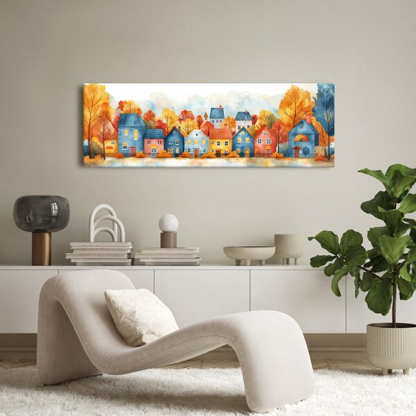 Quadro su tela – Villaggio autunnale con casette