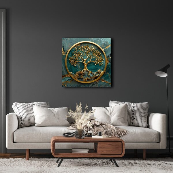 Quadro su tela – Albero della vita con sfondo blu e oro