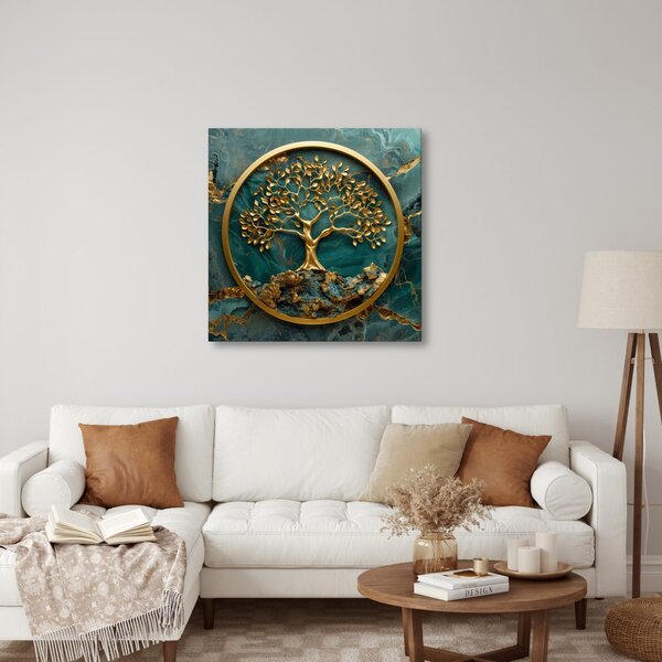 Quadro su tela – Albero della vita con sfondo blu e oro
