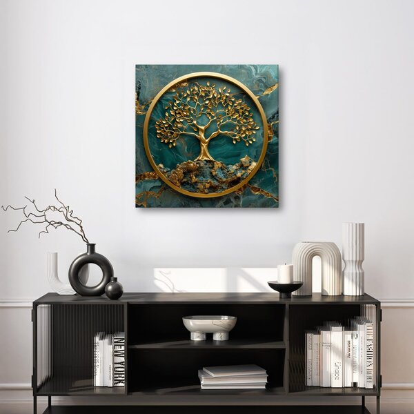 Quadro su tela – Albero della vita con sfondo blu e oro