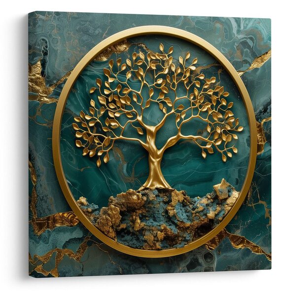 Quadro su tela – Albero della vita con sfondo blu e oro