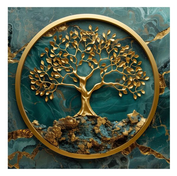 Quadro su tela – Albero della vita con sfondo blu e oro