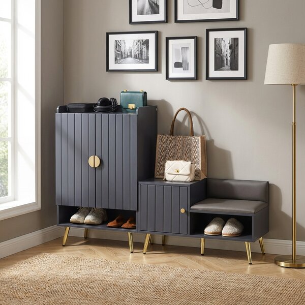 DecHome Panca Scarpiera 4 Paia 3 Ante Battenti 2 Ripiani Dimensioni 80x33x49 cm colore Grigio