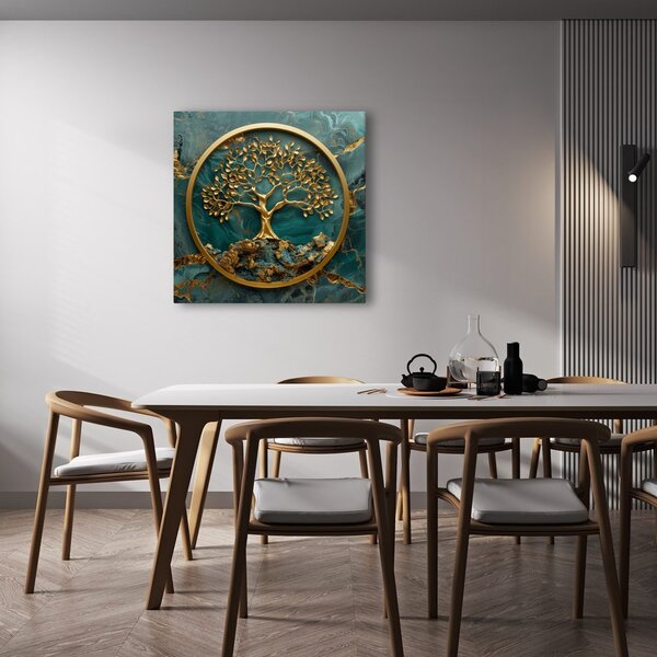 Quadro su tela – Albero della vita con sfondo blu e oro