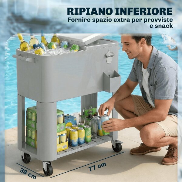 DecHome Frigorifero Portatile Ghiacciaia 76 Litri con Ruote e Apribottiglie 92x39x81 cm colore Argento