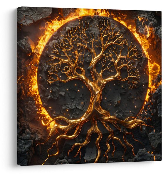 Quadro su tela – Albero della vita dorato su pietra