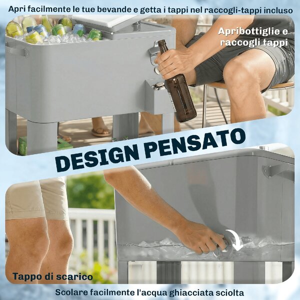 DecHome Frigorifero Portatile Ghiacciaia 76 Litri con Ruote e Apribottiglie 92x39x81 cm colore Argento