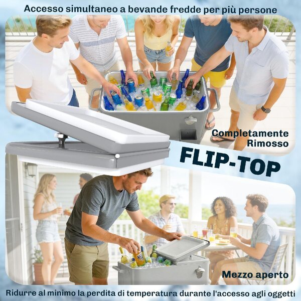DecHome Frigorifero Portatile Ghiacciaia 76 Litri con Ruote e Apribottiglie 92x39x81 cm colore Argento