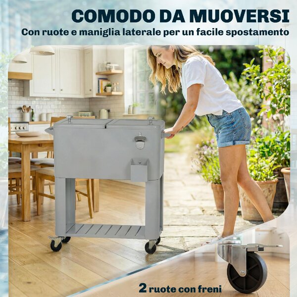 DecHome Frigorifero Portatile Ghiacciaia 76 Litri con Ruote e Apribottiglie 92x39x81 cm colore Argento