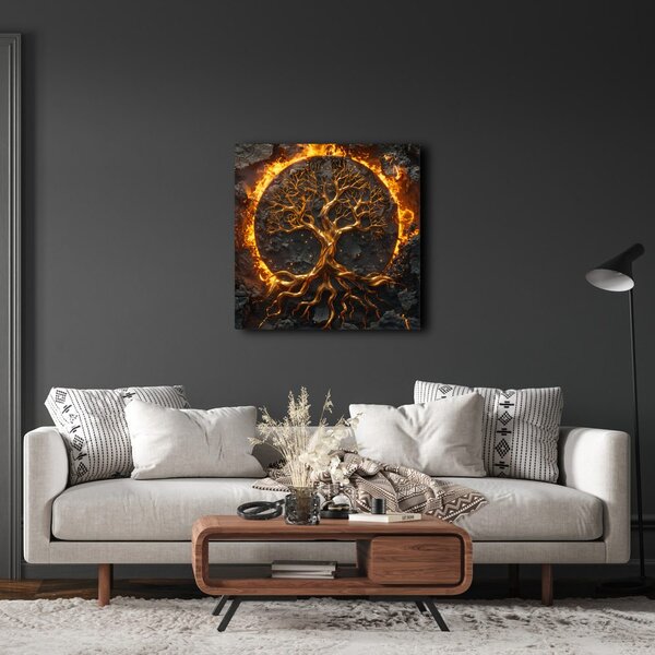 Quadro su tela – Albero della vita dorato su pietra