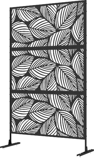 VivaGarden Paravento da Esterno Decorativo in Acciaio Traforato con Design a Foglie 122x198 cm colore Nero