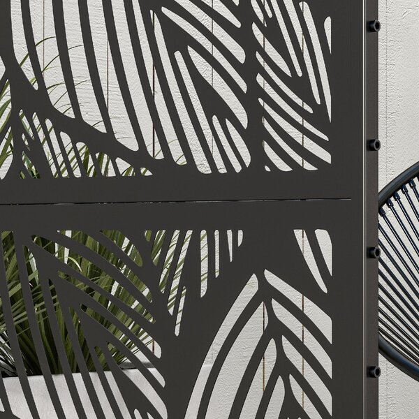 VivaGarden Paravento da Esterno Decorativo in Acciaio Traforato con Design a Foglie 122x198 cm colore Nero
