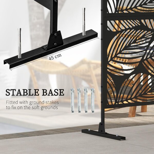 VivaGarden Paravento da Esterno Decorativo in Acciaio Traforato con Design a Foglie 122x198 cm colore Nero